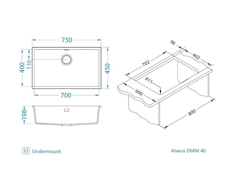 Мойка для кухни OMNI 40 GRANITAL DEEP BLACK-G90 BLACK EDITION 750x450x198 с сифоном(1150064)