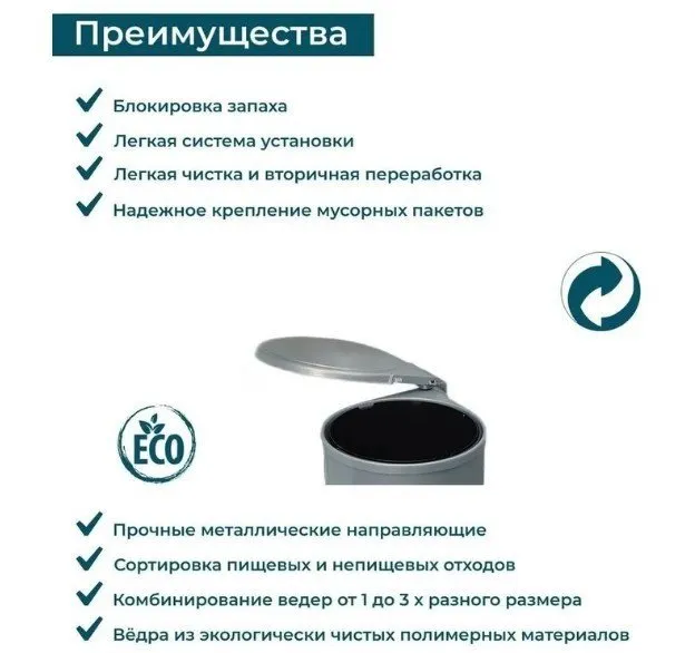 Ведро для мусора ALBIO навесное круглое, серое, пластик 13 л. ALVEUS (224308)