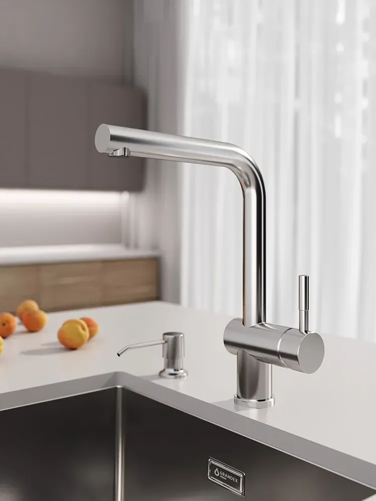 Смеситель кухонный Grandex Aqua BASIC-L SAT (900201)