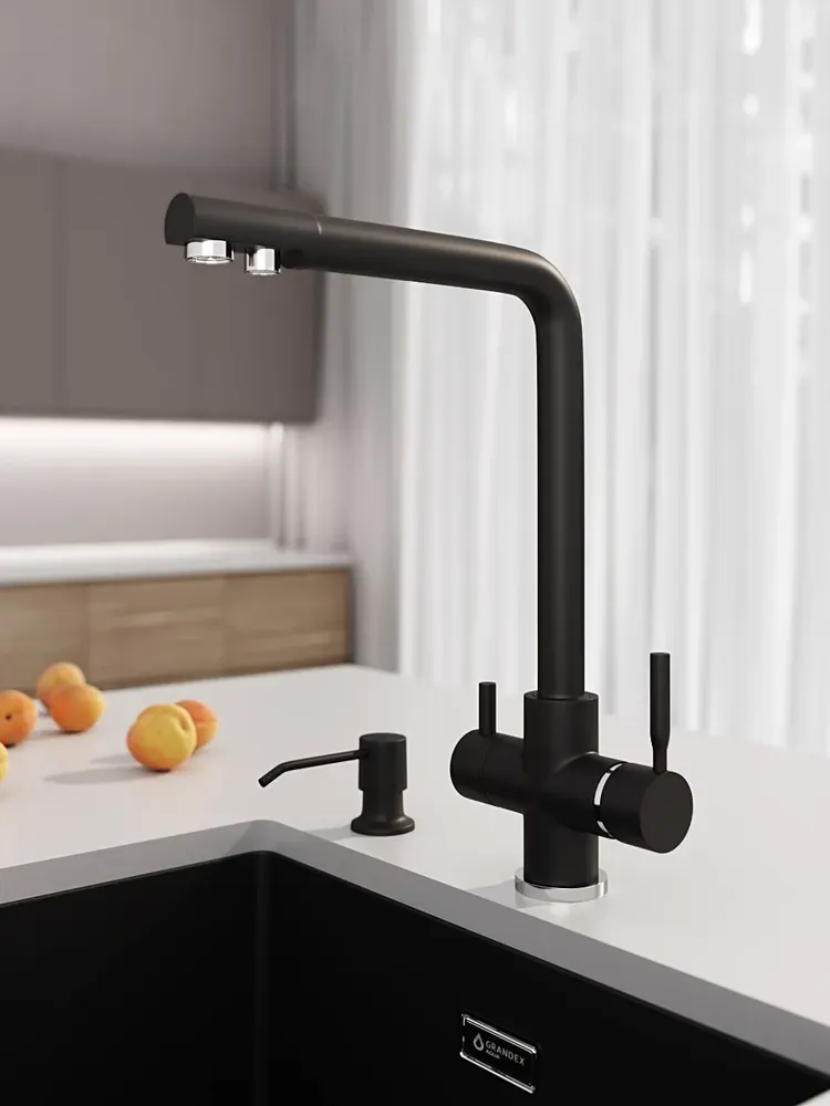 Смеситель кухонный Grandex Aqua PURE-L CARBON (9001014)