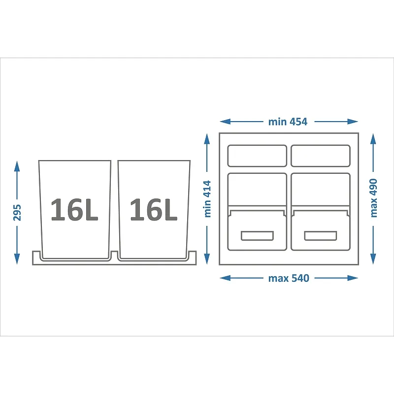 Система сортировки мусора ALBIO 45 2x16 L, серый пластик, ALVEUS (227977)