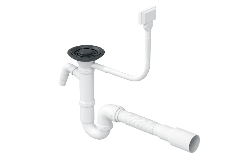 Сифон одинарный с прямоугольным переливом ЧЕРНЫЙ МАТОВЫЙ