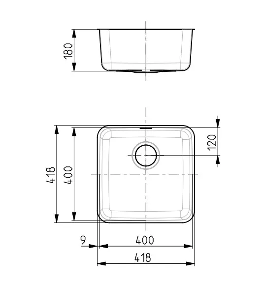 Мойка LUNO 30 SAT 90 FI 400X400 в комплекте с сифоном 1130550  (1129251)