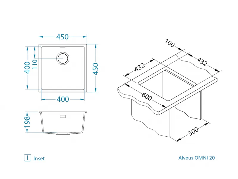 Мойка для кухни OMNI 20 GRANITAL ARCTIC-G11  450x450x198 с сифоном(1150044)