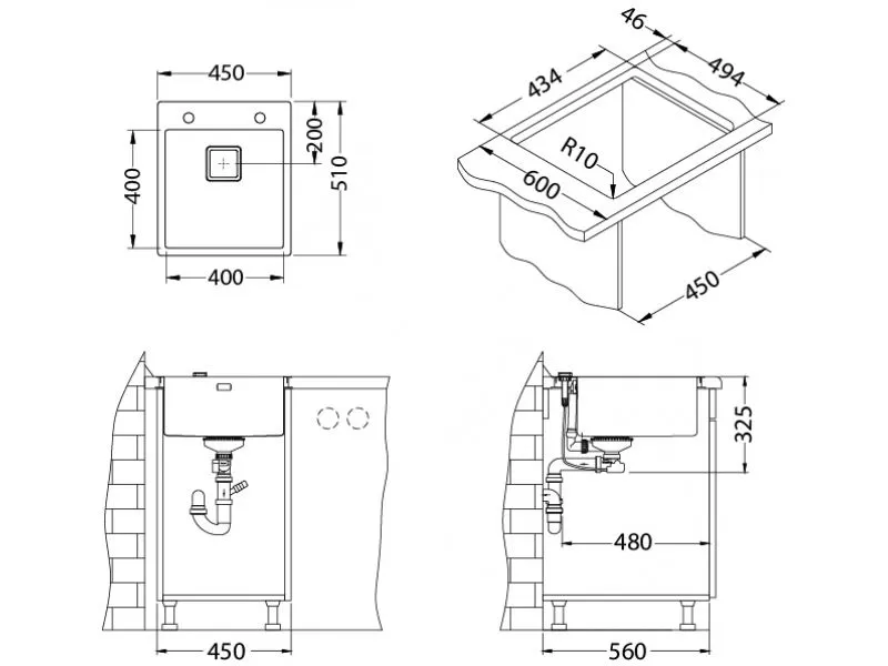 Мойка STYLUX 10 BRS-90 450X510 в компл.с сифоном 1133398 (1084278)