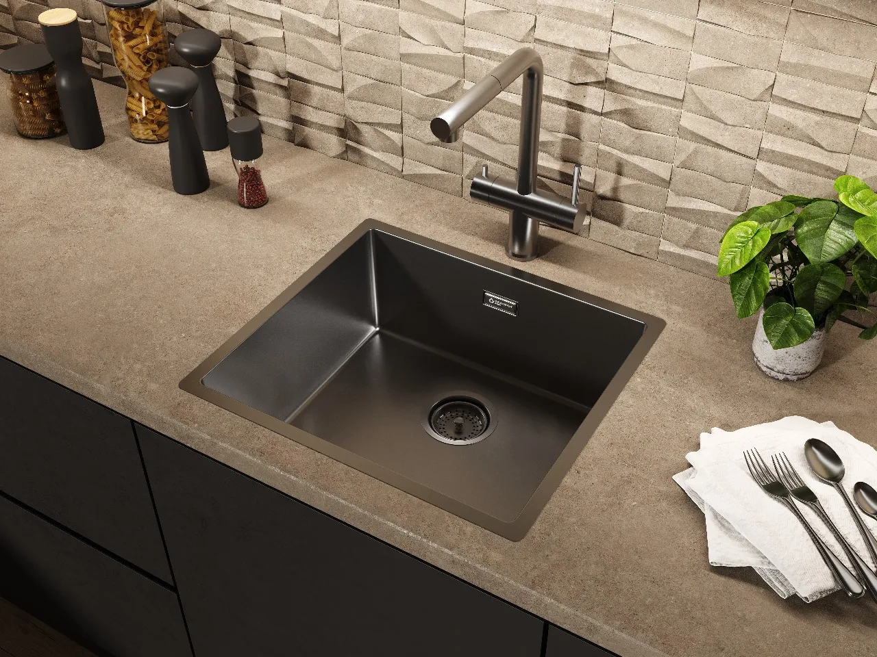 Мойка Grandex Aqua OPTIMA 49 ANTHRACITE, 490х440х200, (5010863)