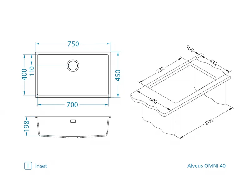 Мойка для кухни OMNI 40 GRANITAL DEEP BLACK-G90 BLACK EDITION 750x450x198 с сифоном(1150064)