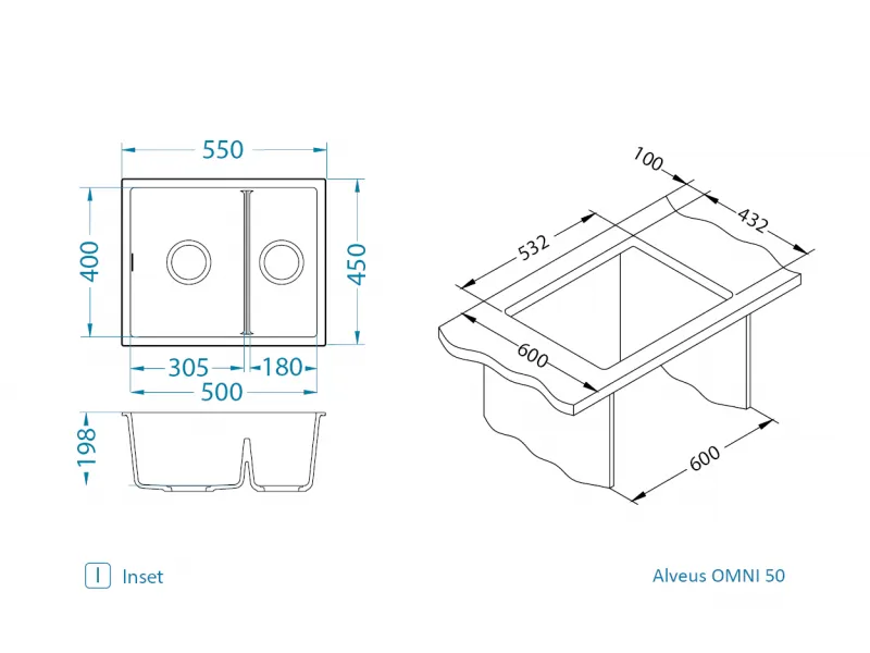 Мойка для кухни OMNI 50 GRANITAL ARCTIC-G11  550x450x198 с сифоном(1150065)