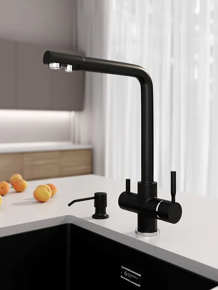 Смеситель кухонный Grandex Aqua PURE-L BLACK METALIC (9001015)