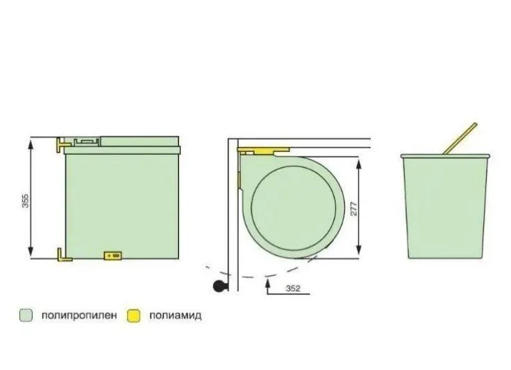 Ведро для мусора ALBIO навесное круглое, серое, пластик 13 л. ALVEUS (224308)