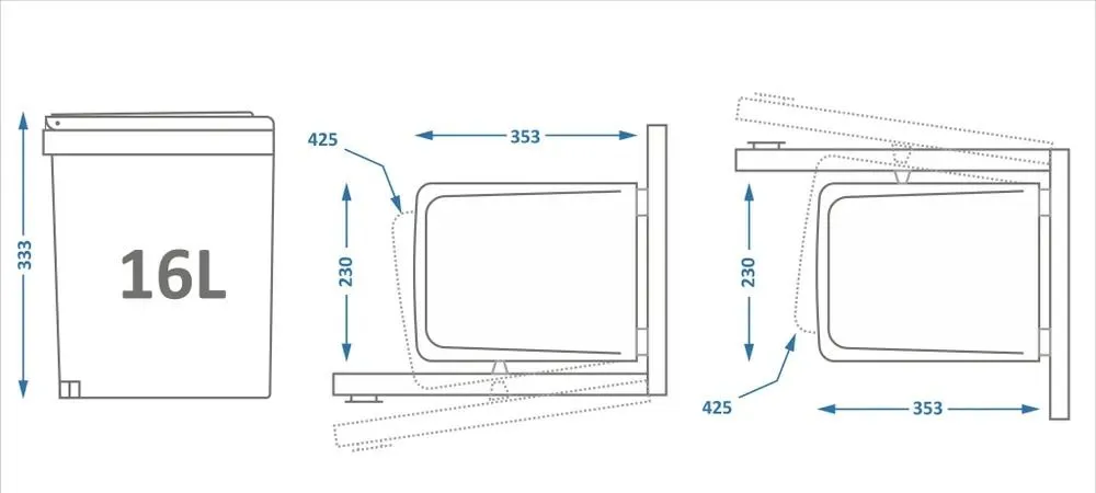 Ведро для мусора ALBIO навесное прямоугольное, нержавеющая сталь 16 л. ALVEUS (224311)