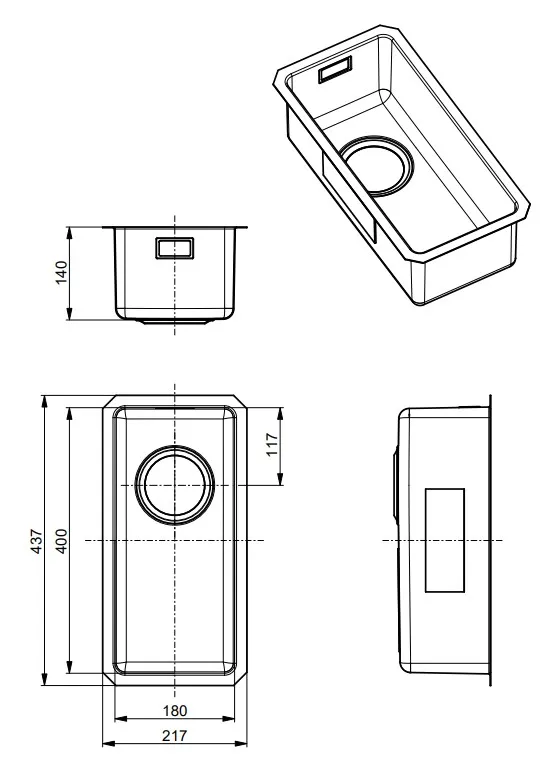 Мойка KOMBINO 10 SAT-90 180X400X144 в комплекте с сифоном 1130550 (1100233)