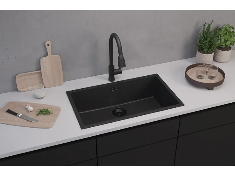 Мойка для кухни OMNI 40 GRANITAL DEEP BLACK-G90 BLACK EDITION 750x450x198 с сифоном(1150064)