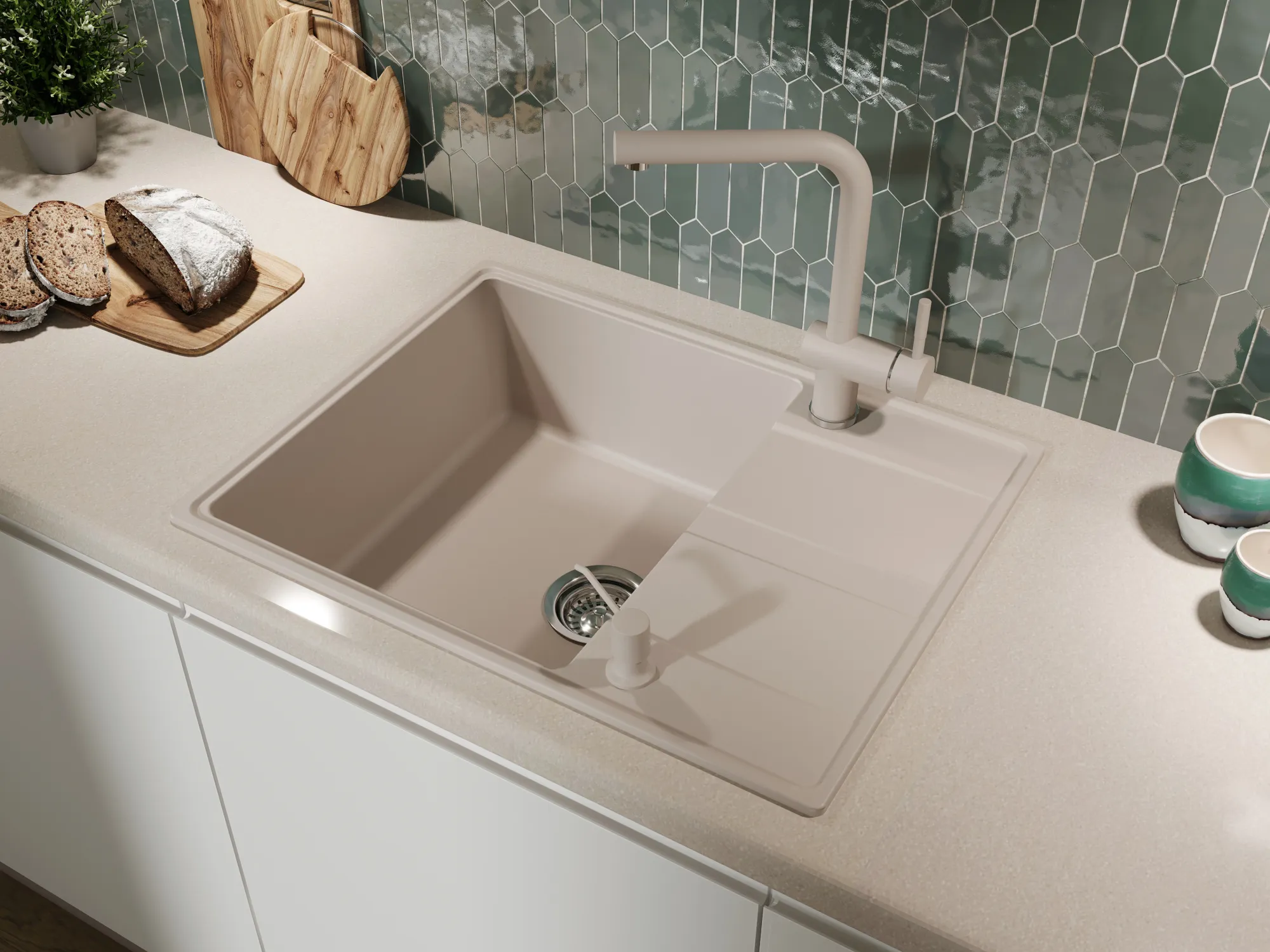 Кухонная мойка Grandex Aqua TOPLINE 65F BEIGE (600313)