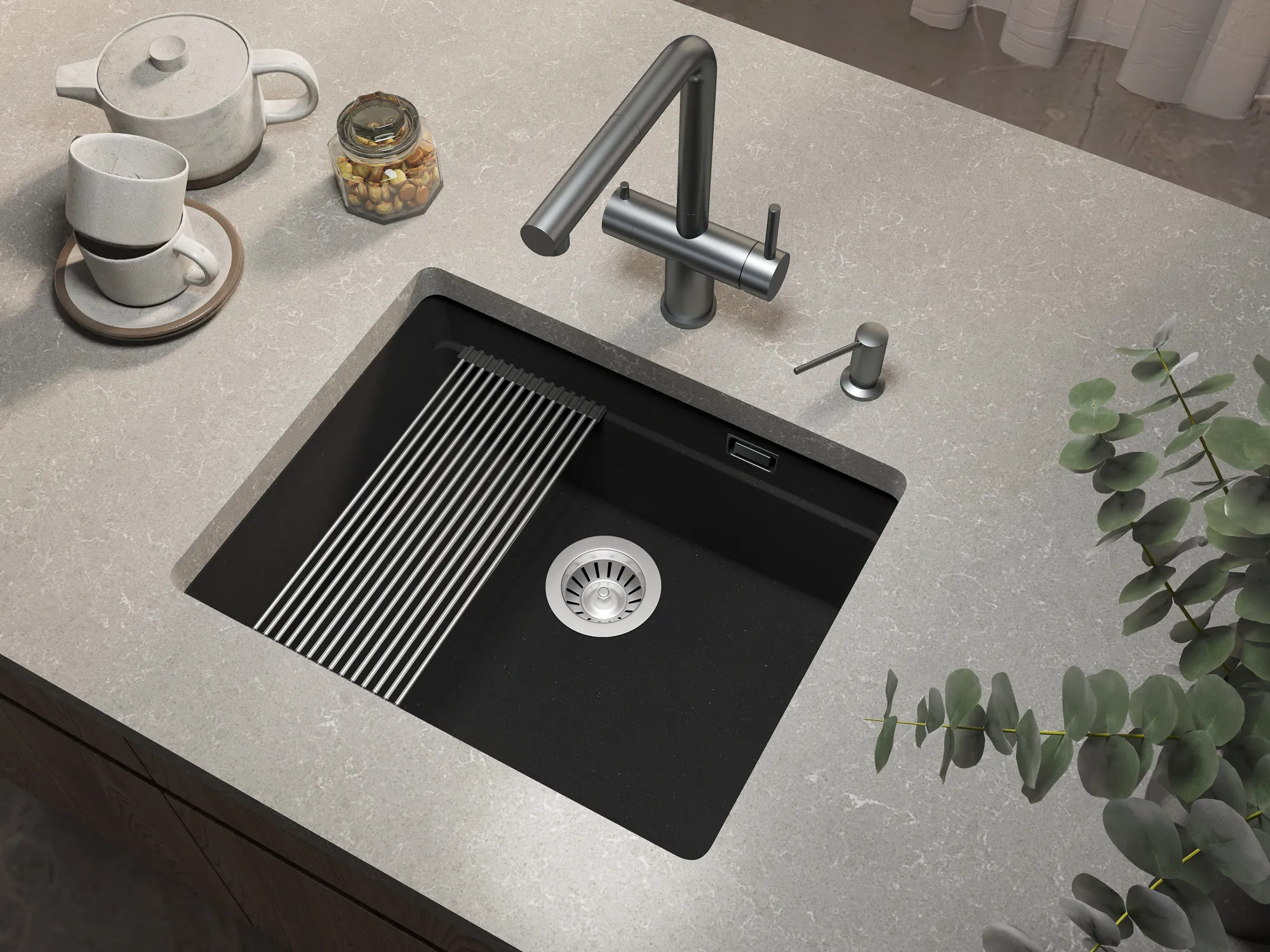 Кухонная мойка Grandex Aqua COMFORT 56U BLACK METALIC (500205)