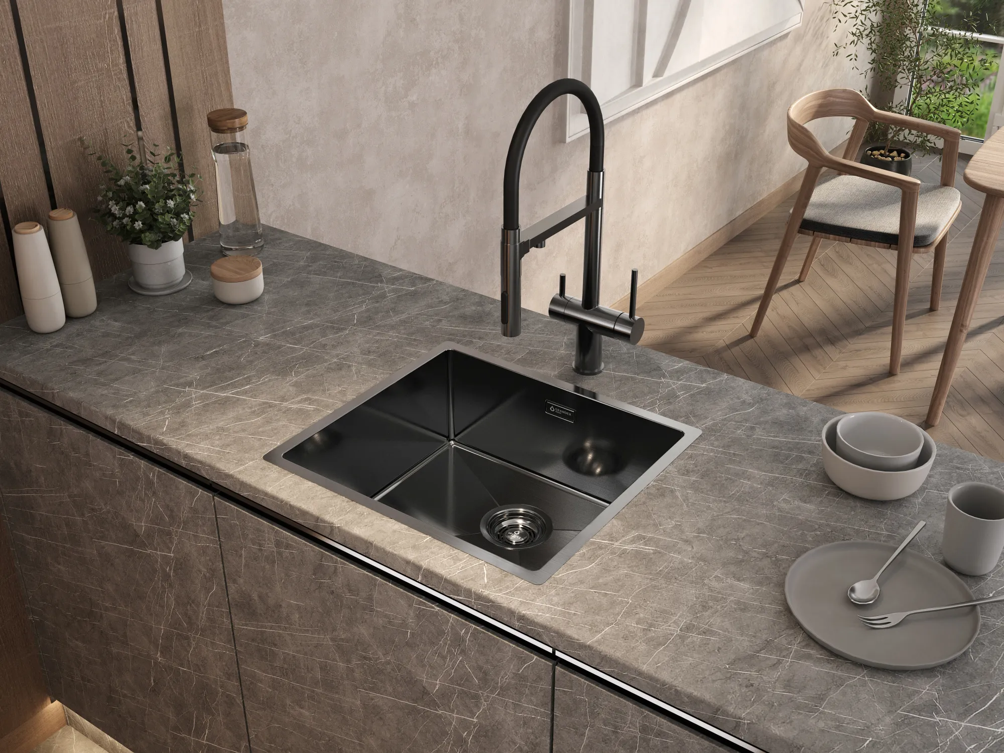 Мойка Grandex Aqua PROLINE 49 ANTHRACITE, 490х440х200, (5040603)