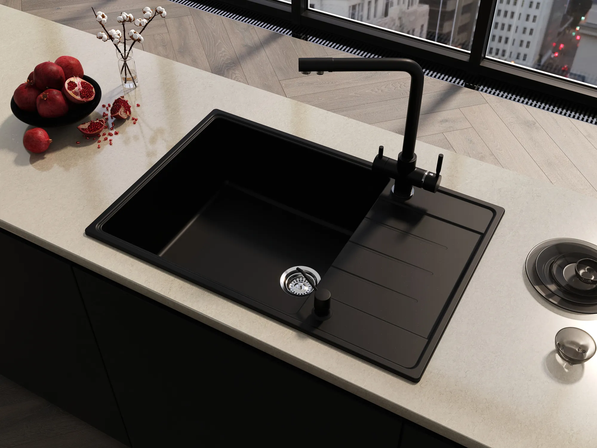 Кухонная мойка Grandex Aqua TOPLINE 76F BLACK METALIC (600215)