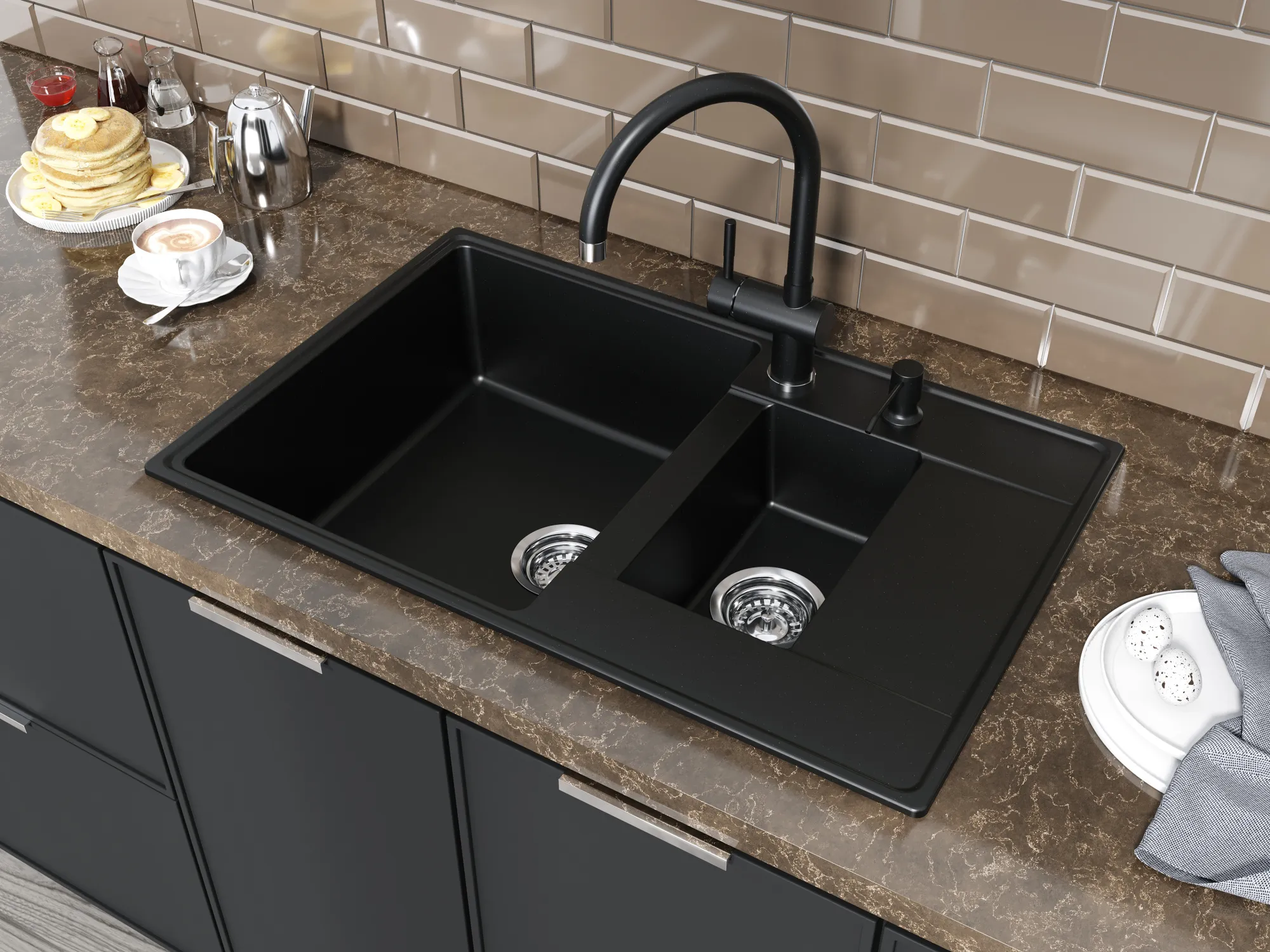 Кухонная мойка Grandex Aqua TOPLINE 78F BLACK METALIC (600115)