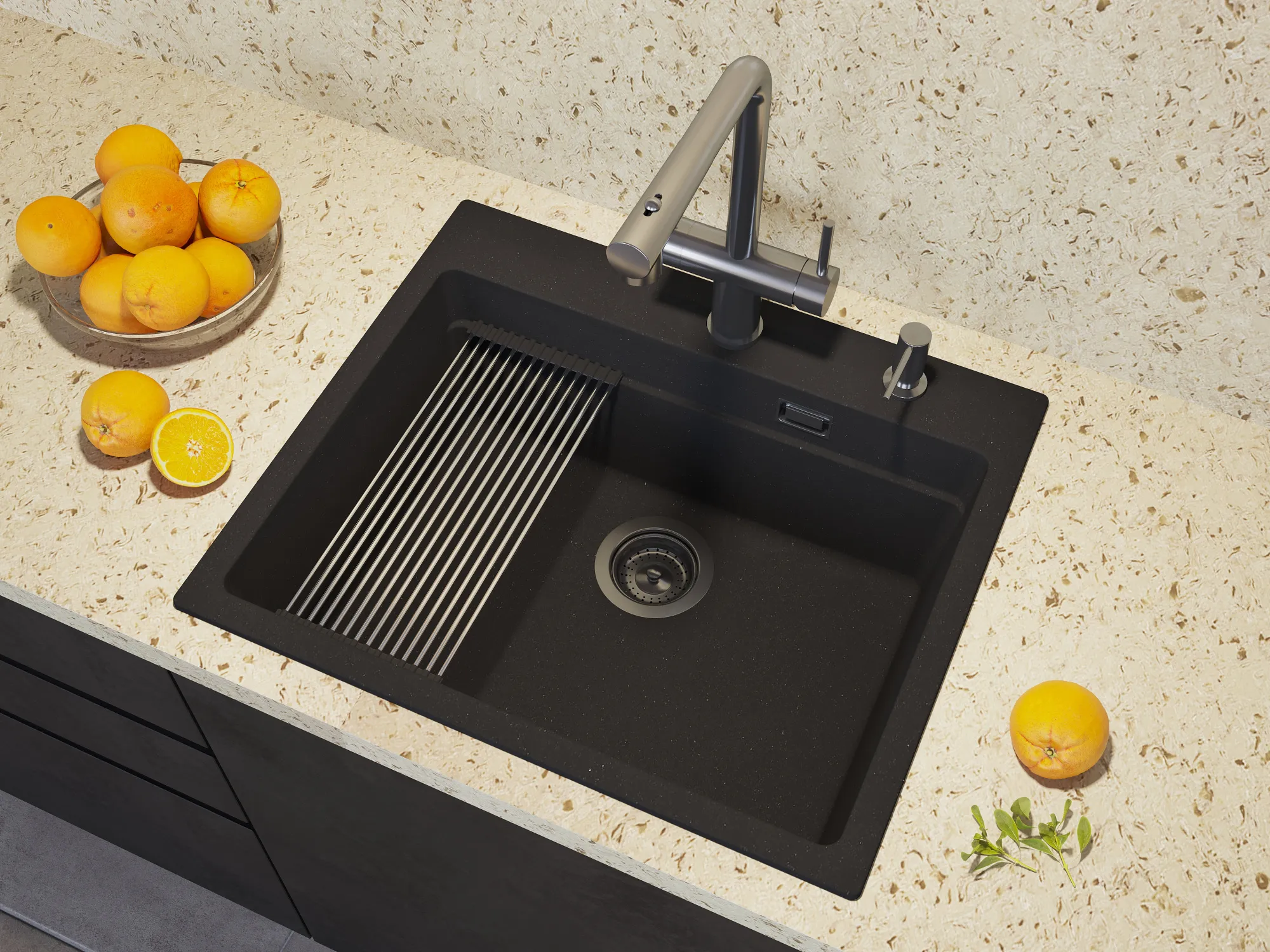 Кухонная мойка Grandex Aqua COMFORT 60F BLACK METALIC (500505)