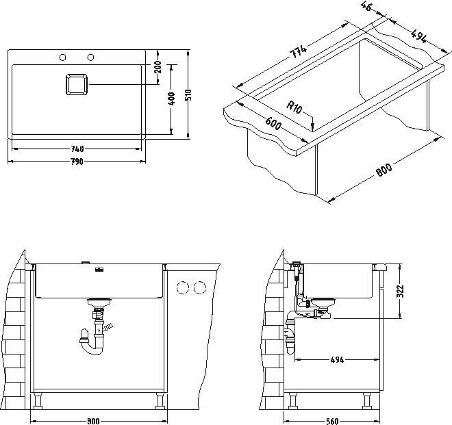 Мойка STYLUX 40 BRS-90 790X510 в компл.с сифоном 1133398 (1084292)