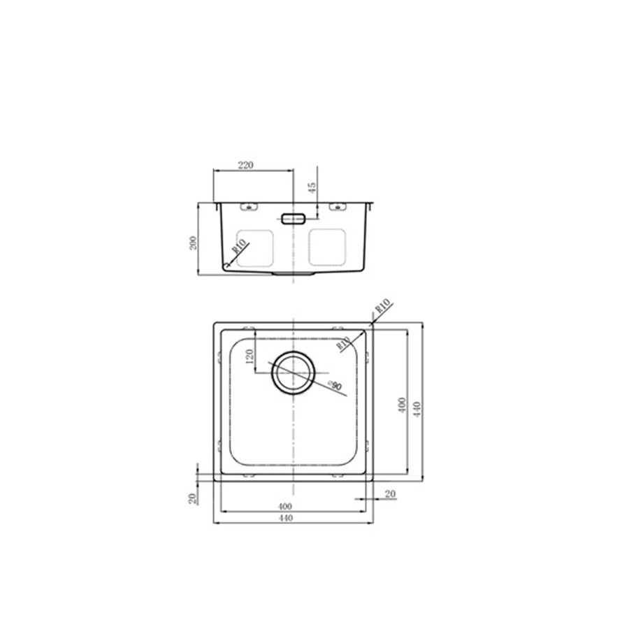Мойка Grandex Aqua OPTIMA 44, 440х440х200, сифон в комплекте (501135)