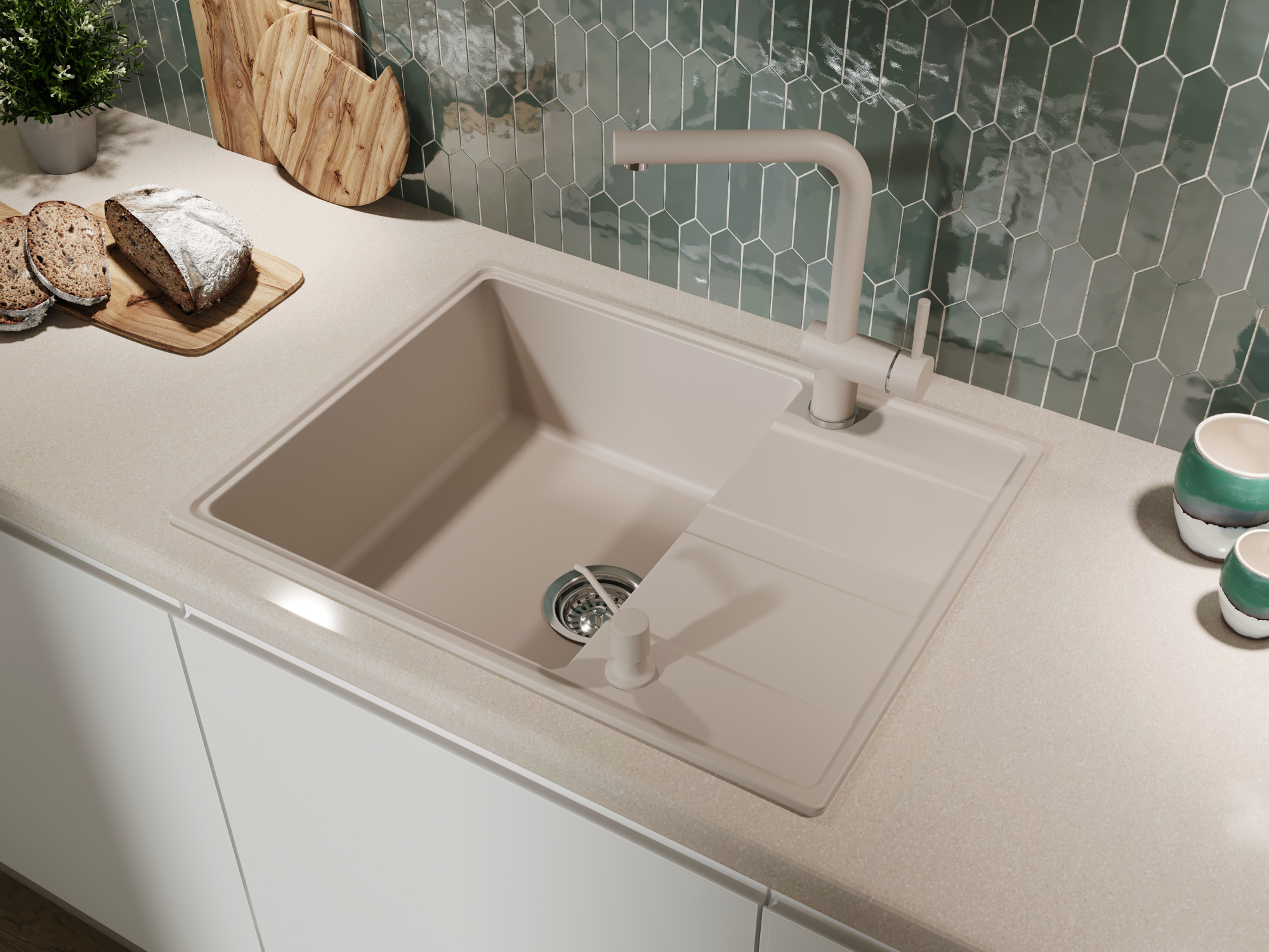 Кухонная мойка Grandex Aqua TOPLINE 65F BEIGE (600313)