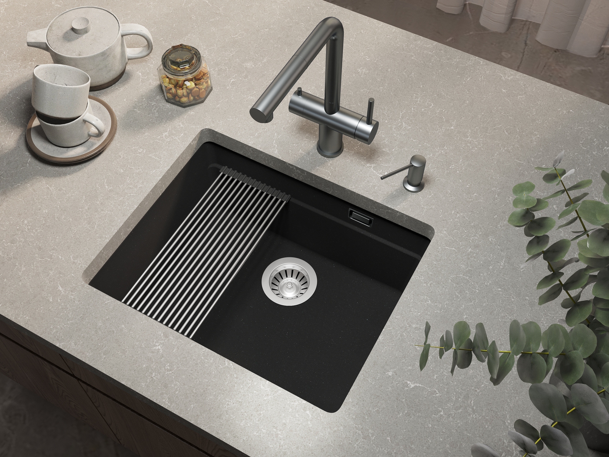 Кухонная мойка Grandex Aqua COMFORT 56U BLACK METALIC (500205)