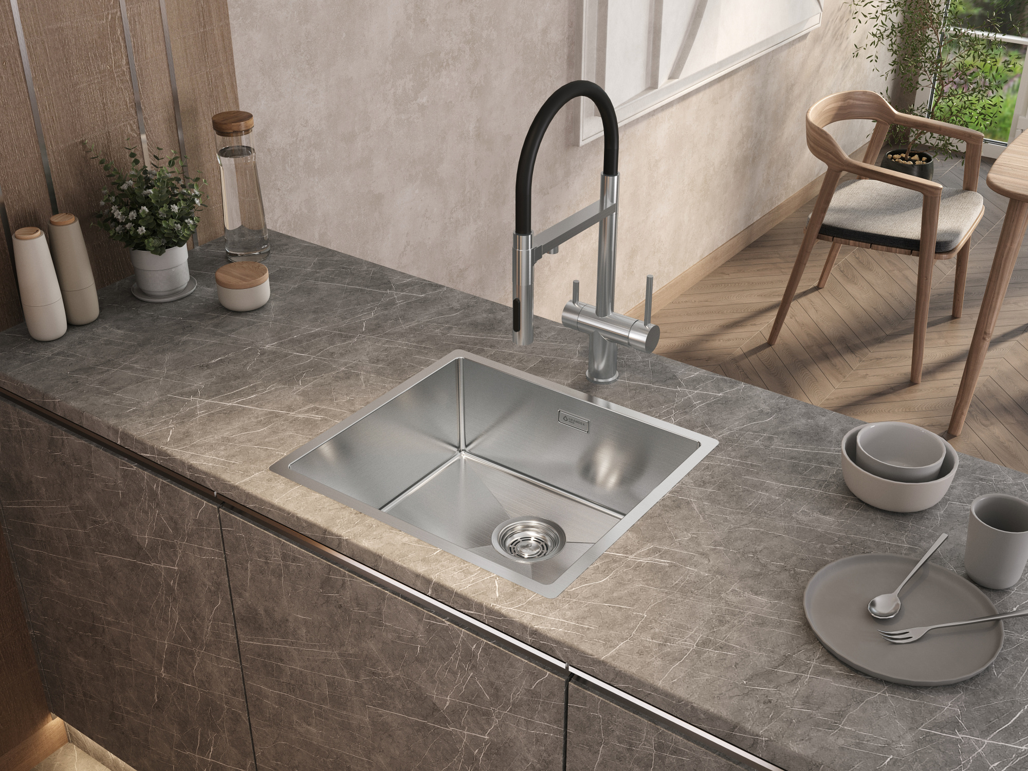 Мойка Grandex Aqua PROLINE 49, 490х440х200, (504060)