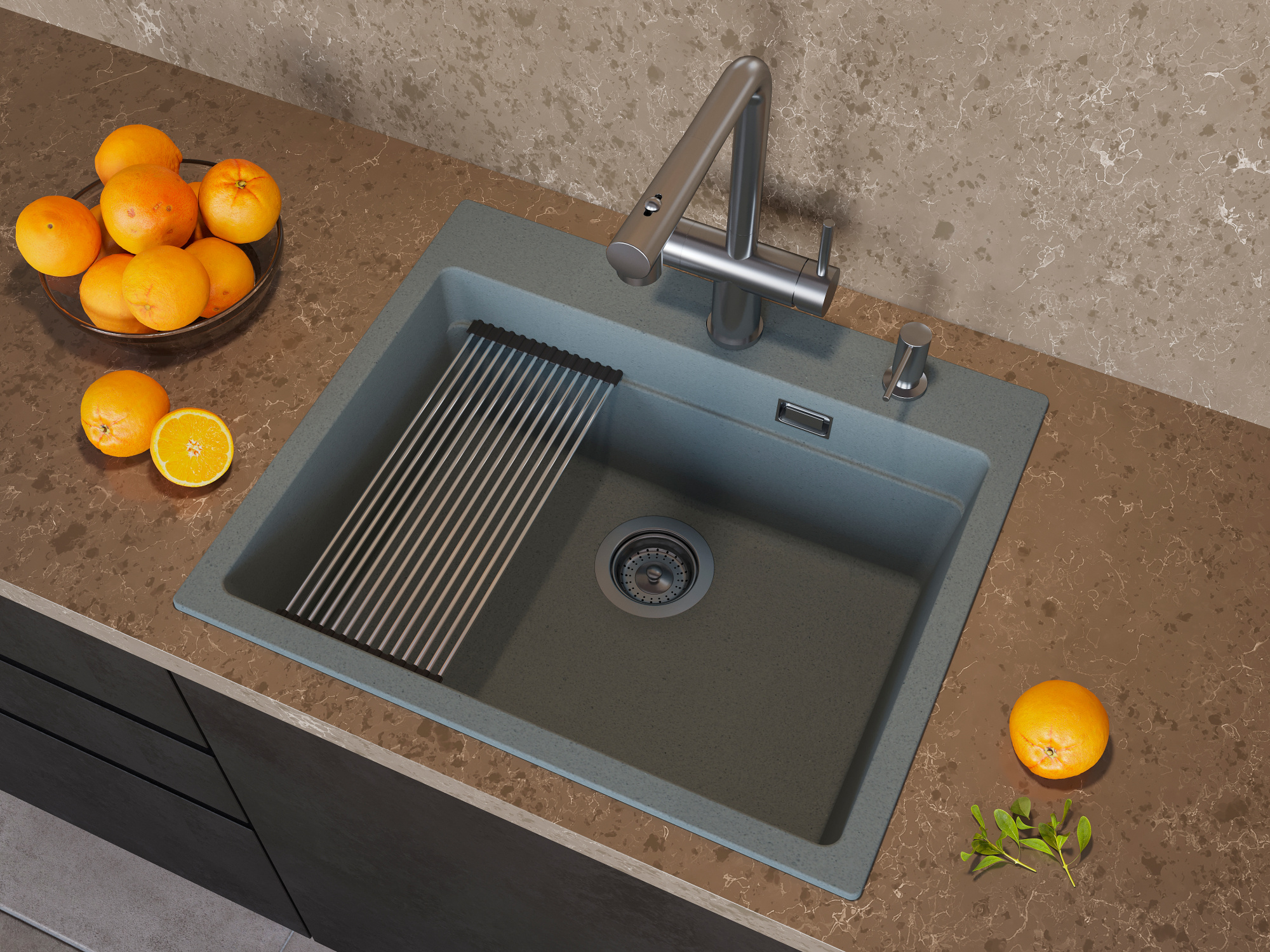 Кухонная мойка Grandex Aqua COMFORT 60F CONCRETE (500502)